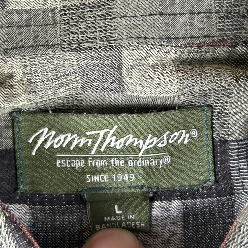 Norm Thompson Shirt Mens Large Plaid Button Down Casual Pocket Vintage Look